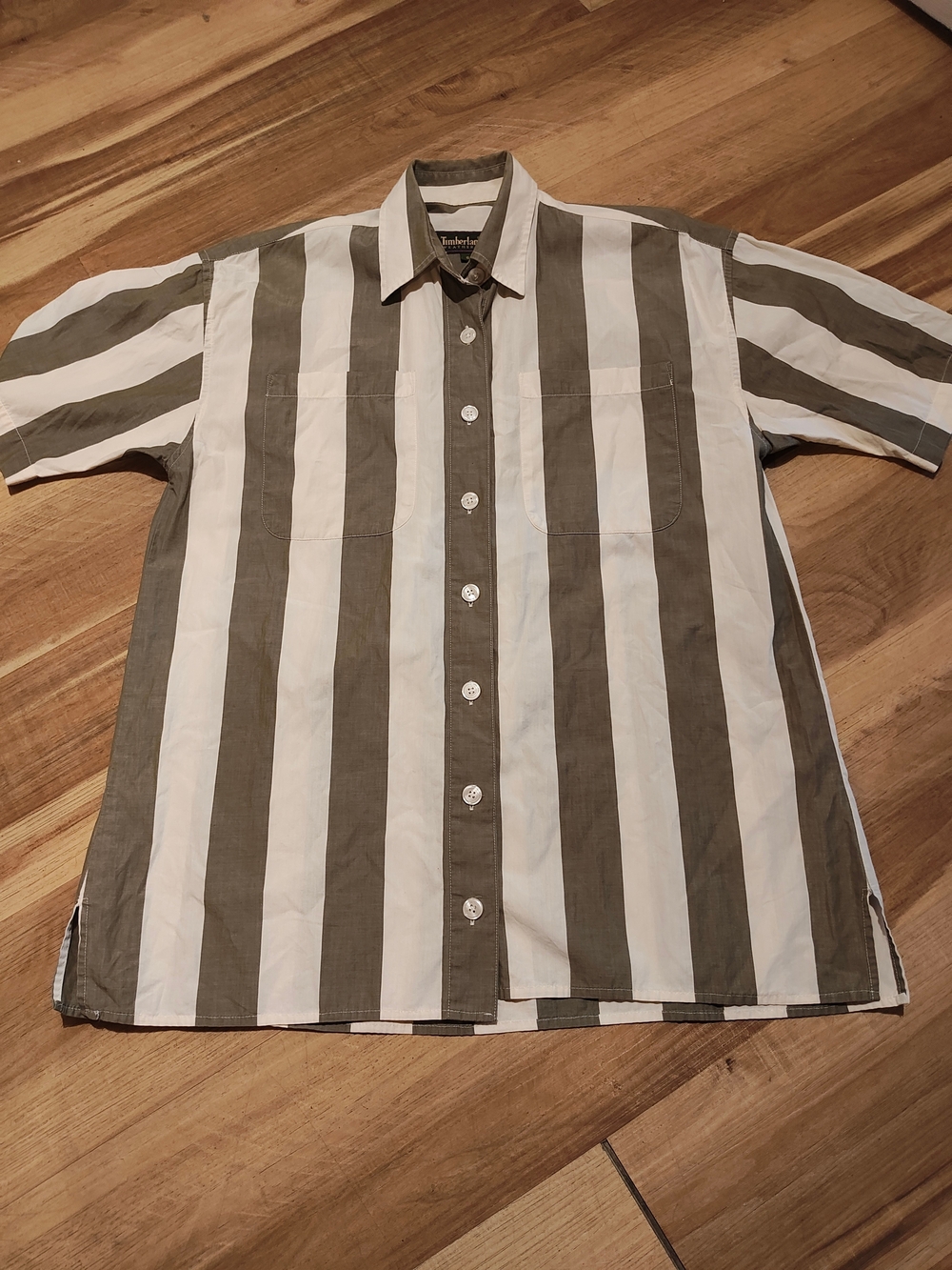 Men's Short-Sleeve Stripe Button-Up Shirt - Olive & White